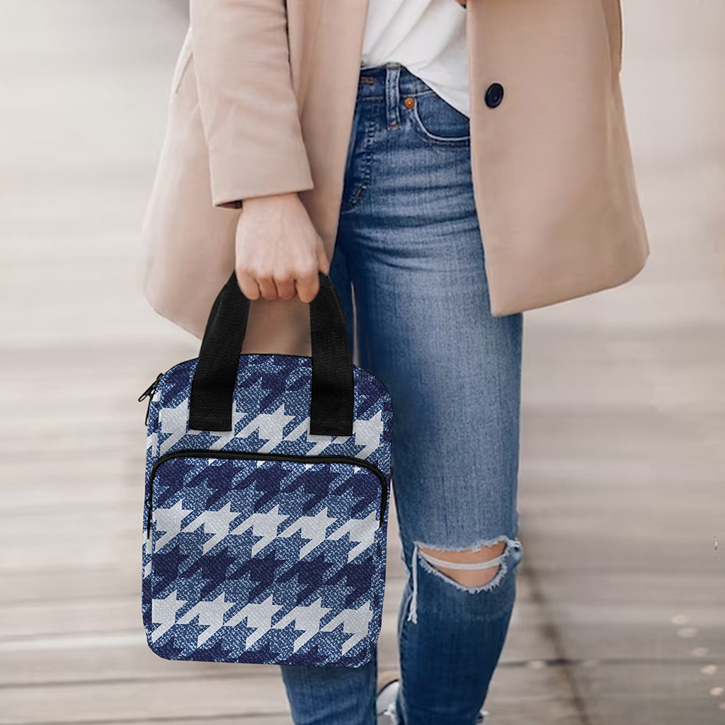 Denim Houndstooth Pattern Print Bible Tote Bag