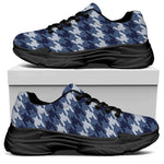 Denim Houndstooth Pattern Print Black Chunky Shoes