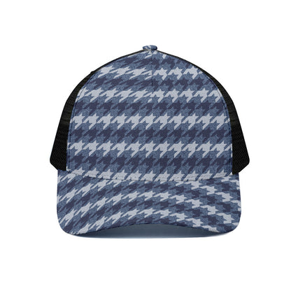 Denim Houndstooth Pattern Print Black Mesh Trucker Cap