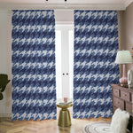 Denim Houndstooth Pattern Print Blackout Pencil Pleat Curtains