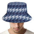 Denim Houndstooth Pattern Print Bucket Hat