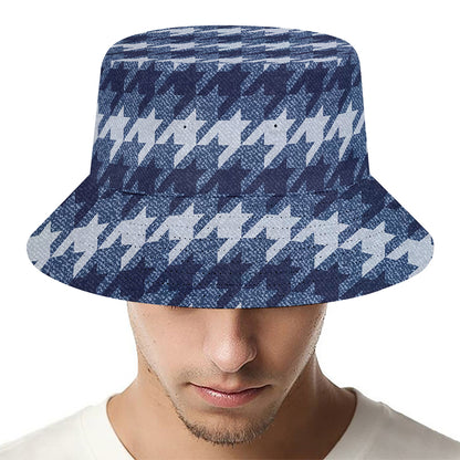 Denim Houndstooth Pattern Print Bucket Hat