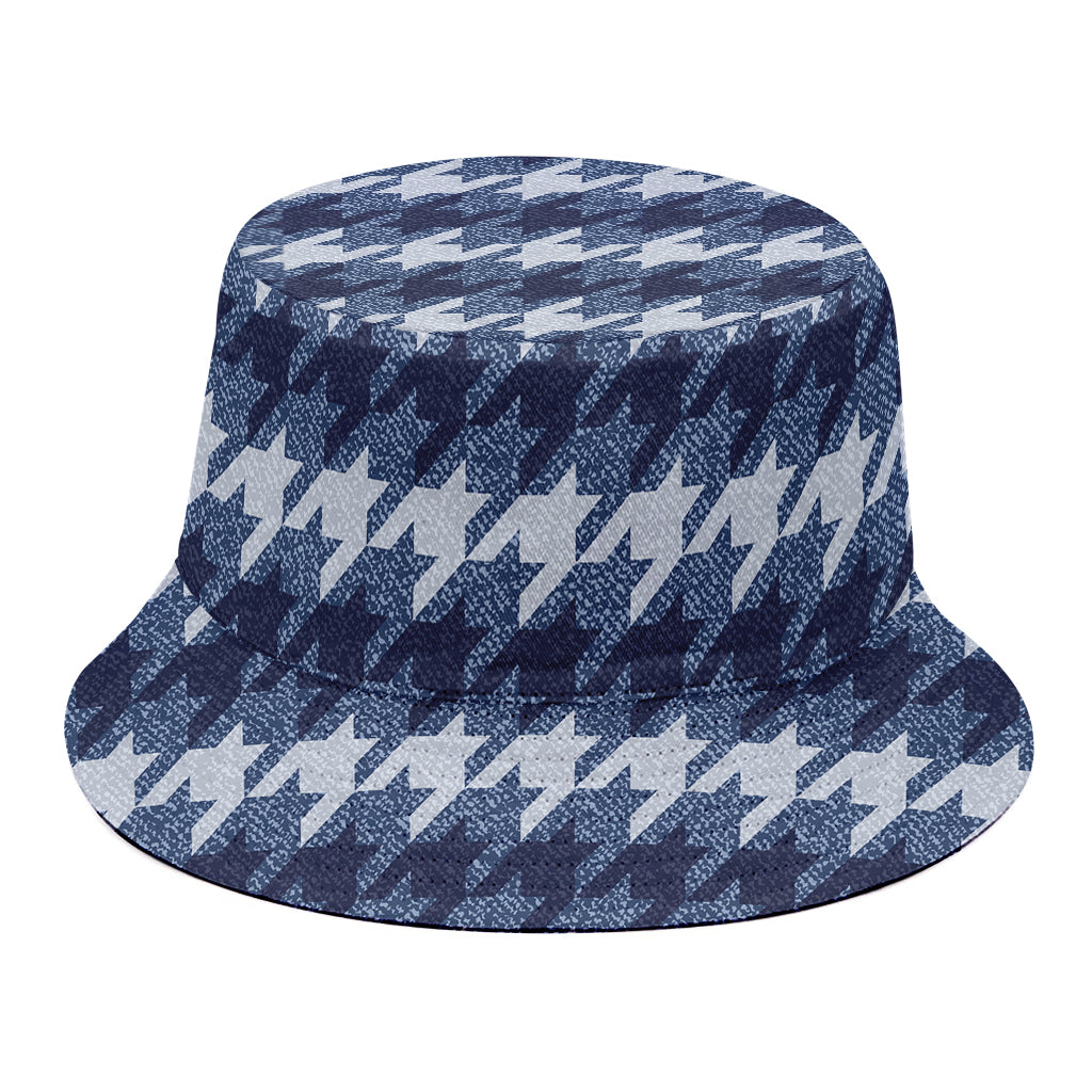 Denim Houndstooth Pattern Print Bucket Hat