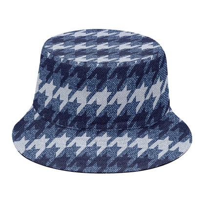 Denim Houndstooth Pattern Print Bucket Hat