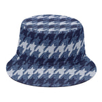 Denim Houndstooth Pattern Print Bucket Hat