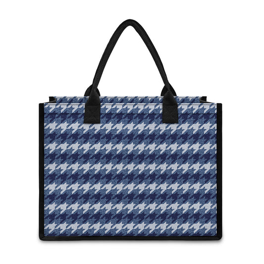 Denim Houndstooth Pattern Print Canvas Tote Bag
