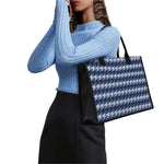 Denim Houndstooth Pattern Print Canvas Tote Bag