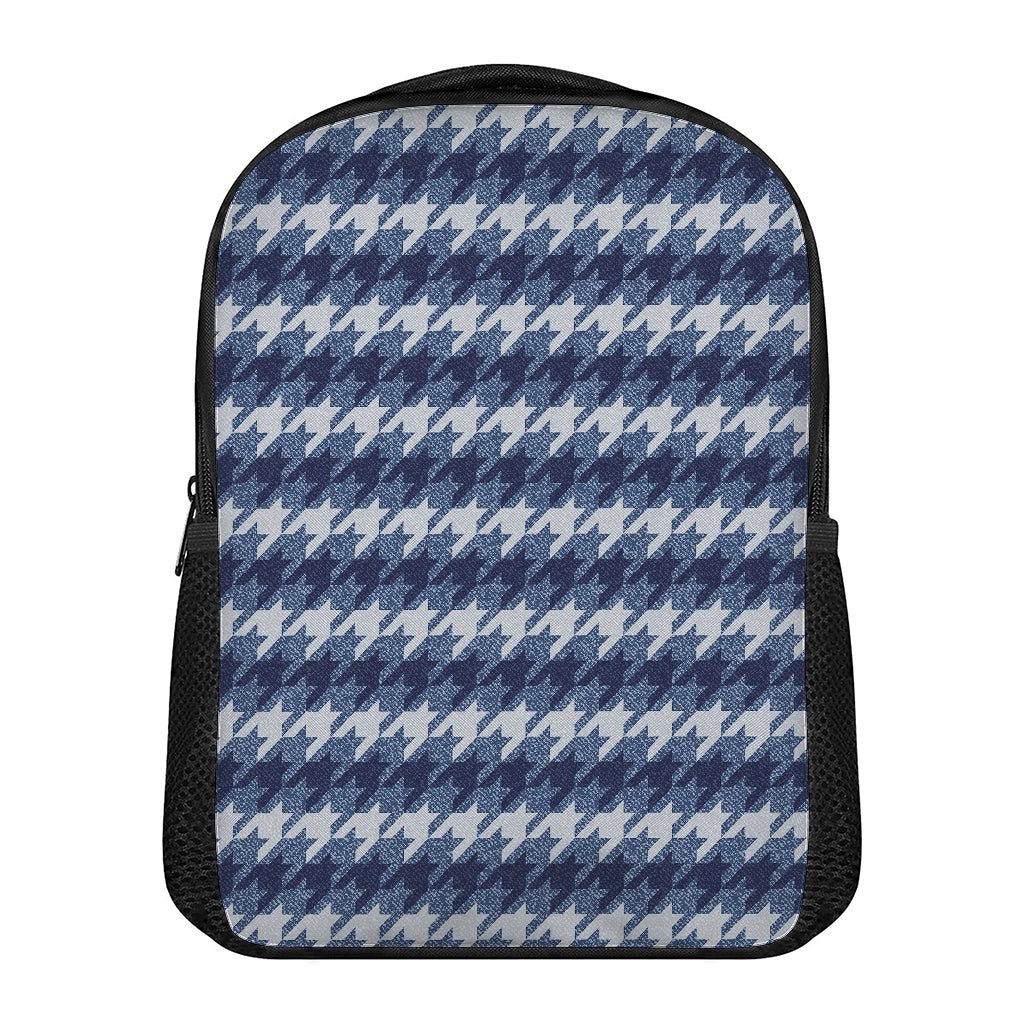 Denim Houndstooth Pattern Print Casual Backpack