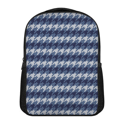 Denim Houndstooth Pattern Print Casual Backpack