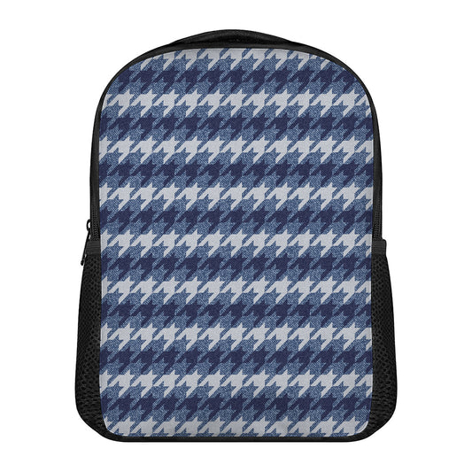 Denim Houndstooth Pattern Print Casual Backpack