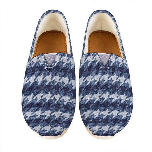 Denim Houndstooth Pattern Print Casual Shoes