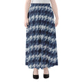 Denim Houndstooth Pattern Print Chiffon Maxi Skirt