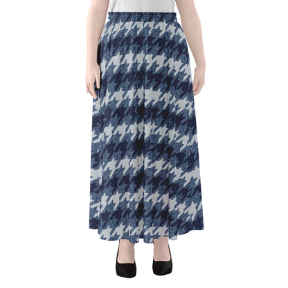 Denim Houndstooth Pattern Print Chiffon Maxi Skirt
