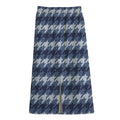 Denim Houndstooth Pattern Print Cotton Front Slit Maxi Skirt