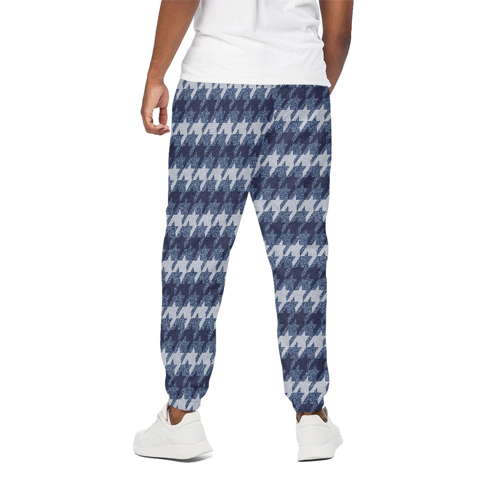 Denim Houndstooth Pattern Print Cotton Pants
