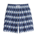 Denim Houndstooth Pattern Print Cotton Shorts