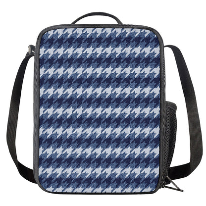 Denim Houndstooth Pattern Print Crossbody Lunch Bag