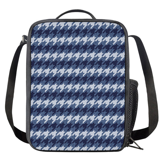 Denim Houndstooth Pattern Print Crossbody Lunch Bag