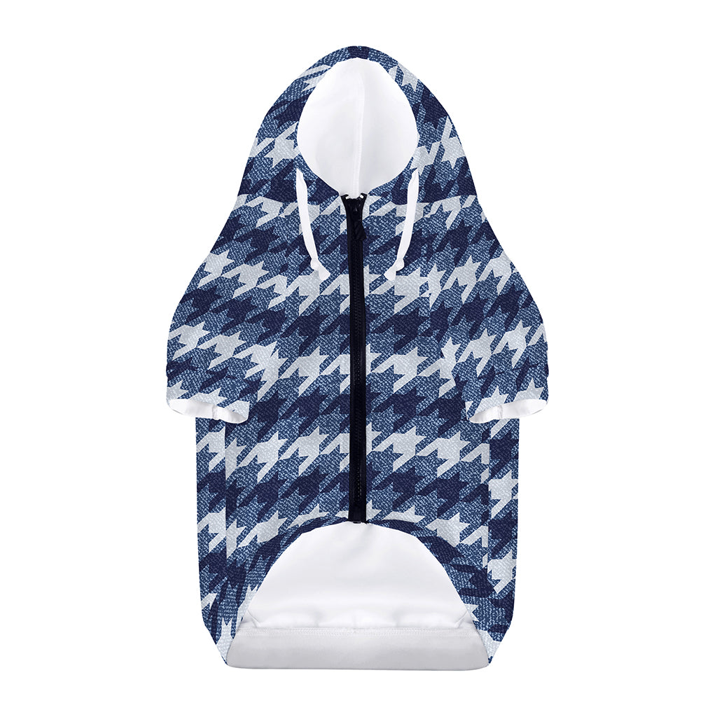 Denim Houndstooth Pattern Print Dog Zip Up Hoodie