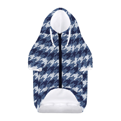 Denim Houndstooth Pattern Print Dog Zip Up Hoodie