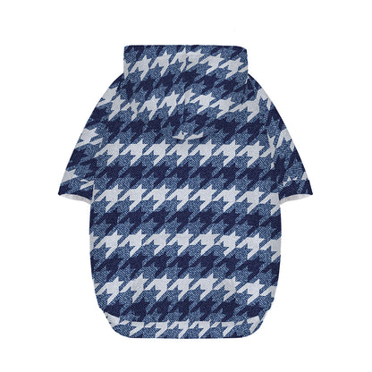 Denim Houndstooth Pattern Print Dog Zip Up Hoodie