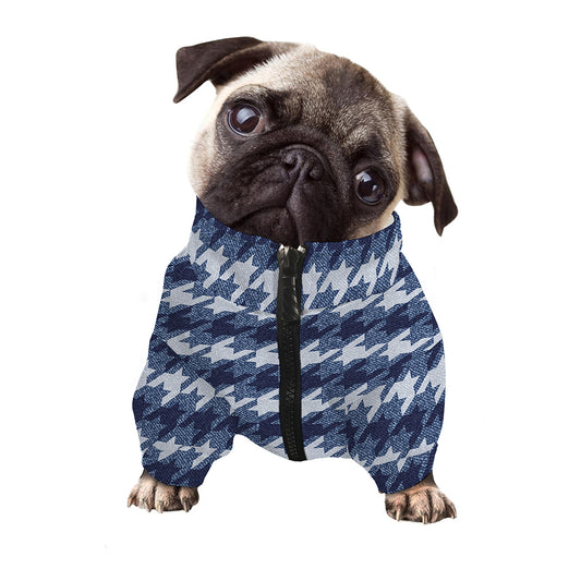 Denim Houndstooth Pattern Print Dog Zip Up Jacket