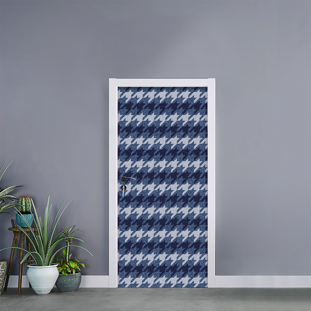 Denim Houndstooth Pattern Print Door Sticker