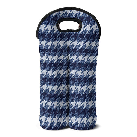 Denim Houndstooth Pattern Print Double Neoprene Wine Tote