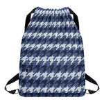 Denim Houndstooth Pattern Print Drawstring Backpack