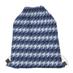 Denim Houndstooth Pattern Print Drawstring Bag