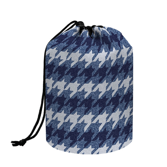 Denim Houndstooth Pattern Print Drawstring Makeup Bag
