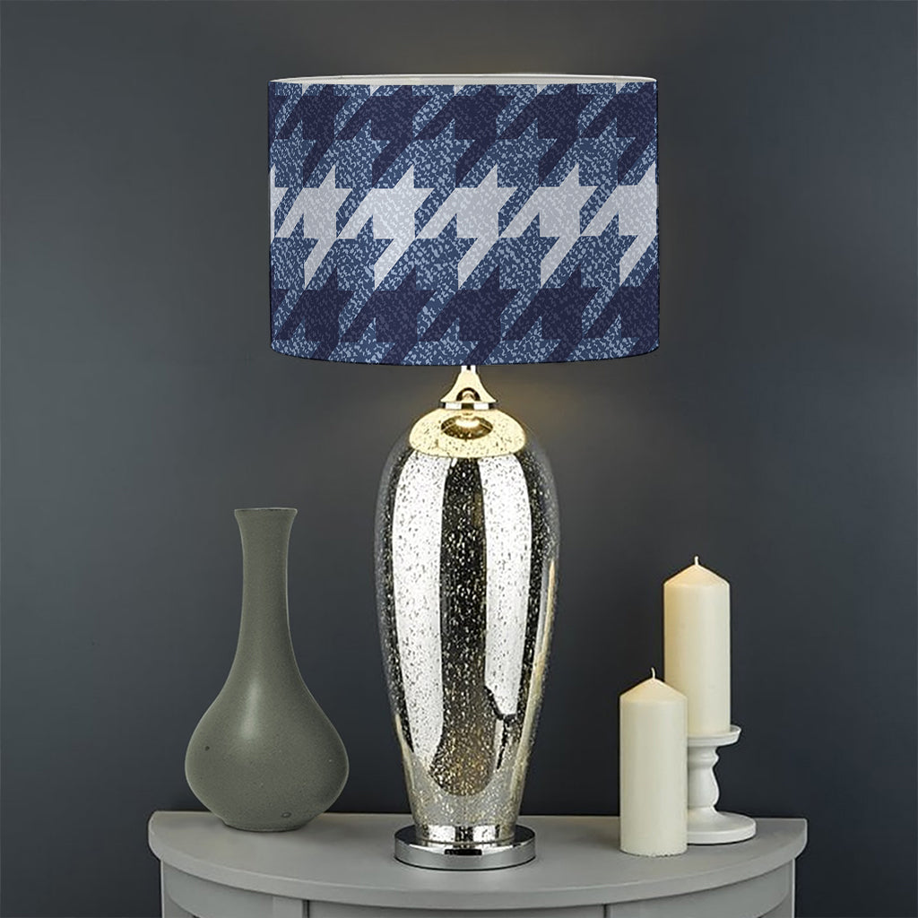Denim Houndstooth Pattern Print Drum Lamp Shade