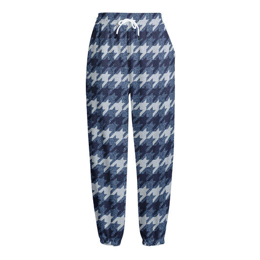 Denim Houndstooth Pattern Print Fleece Lined Knit Pants