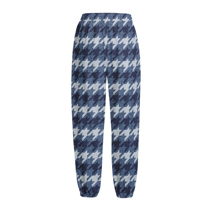 Denim Houndstooth Pattern Print Fleece Lined Knit Pants