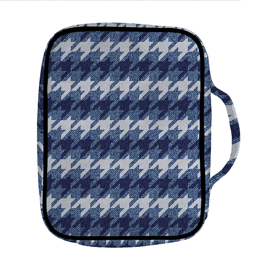 Denim Houndstooth Pattern Print Front Pocket Bible Bag
