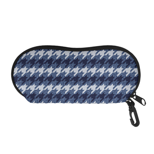 Denim Houndstooth Pattern Print Glasses Case