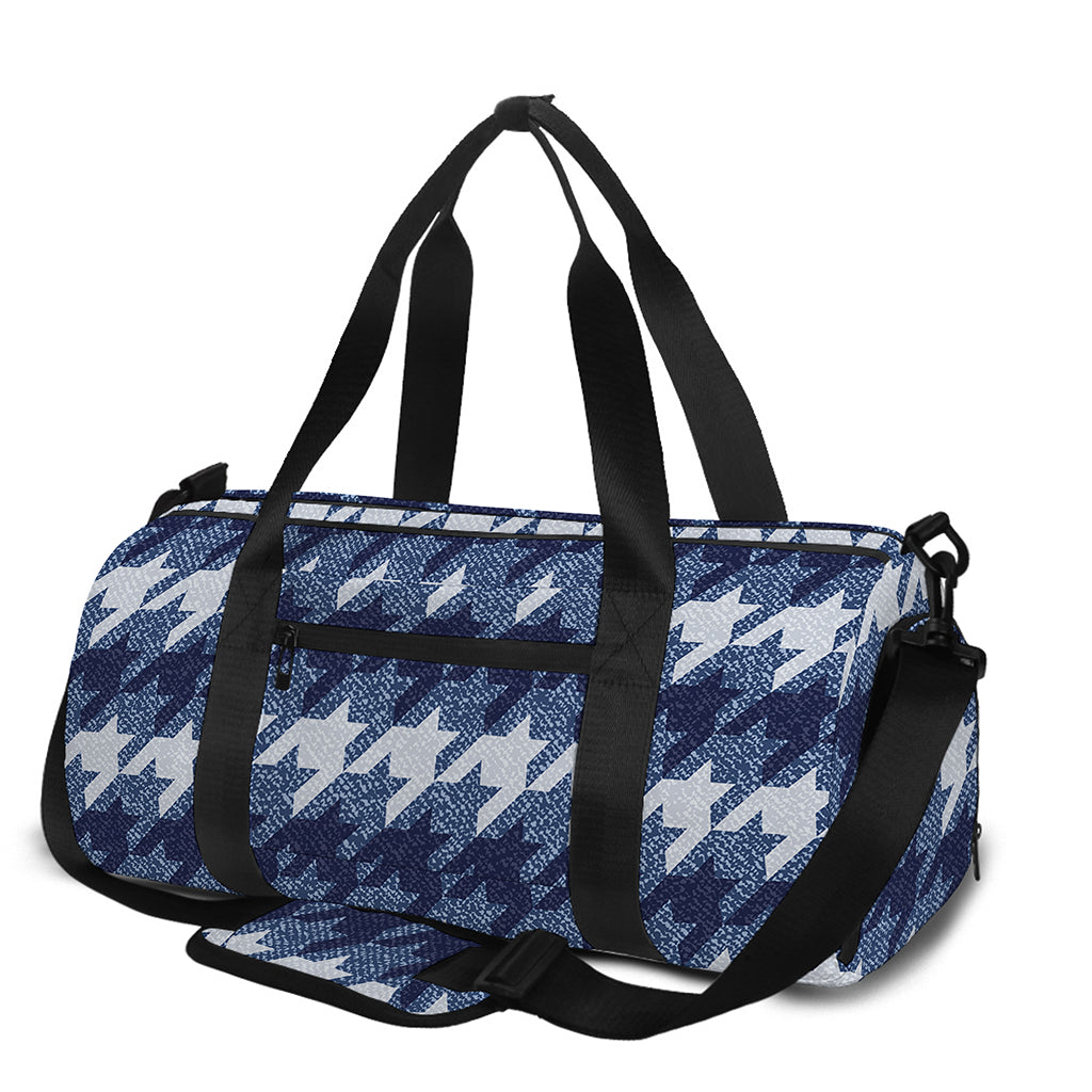 Denim Houndstooth Pattern Print Gym Bag