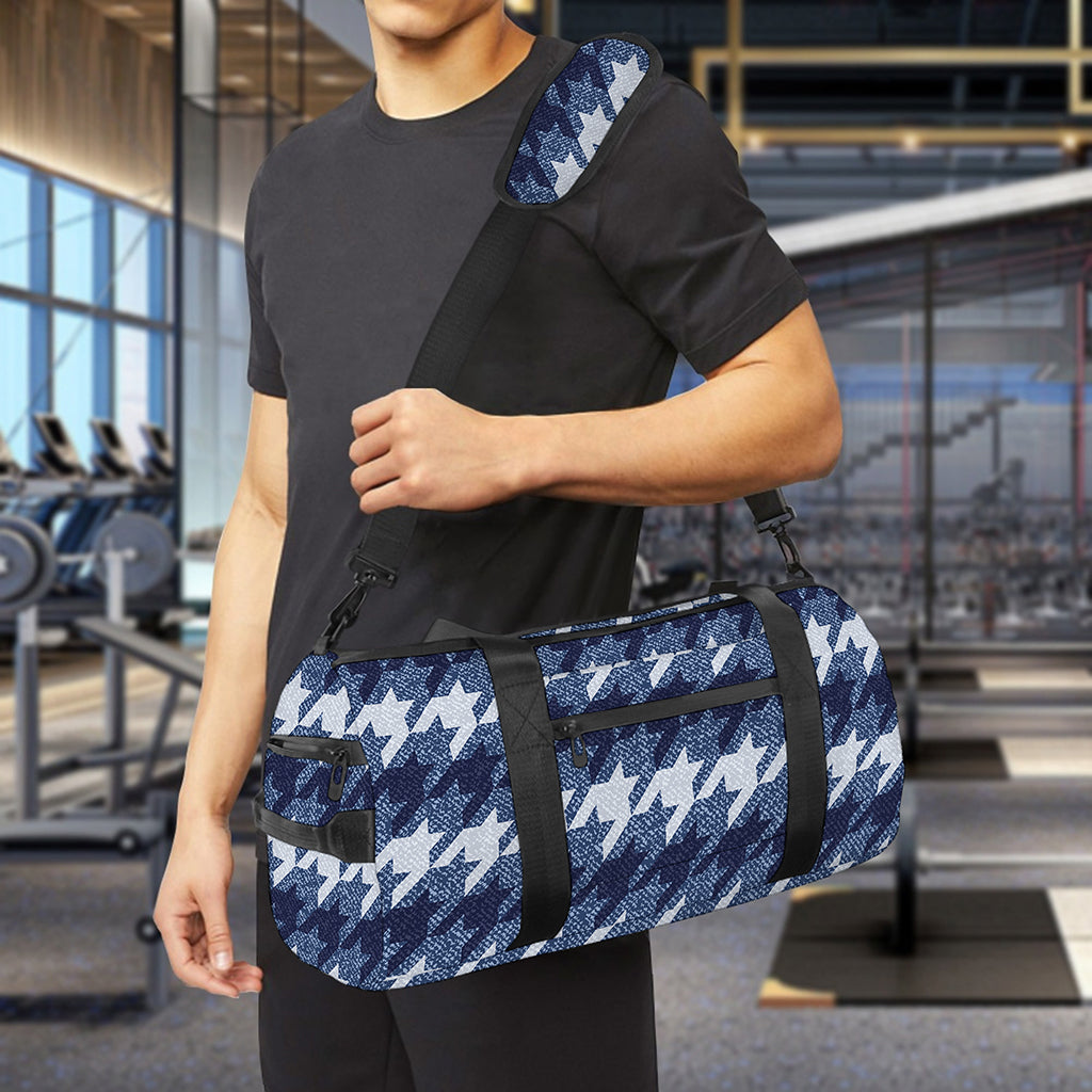 Denim Houndstooth Pattern Print Gym Bag