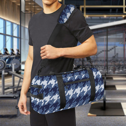 Denim Houndstooth Pattern Print Gym Bag