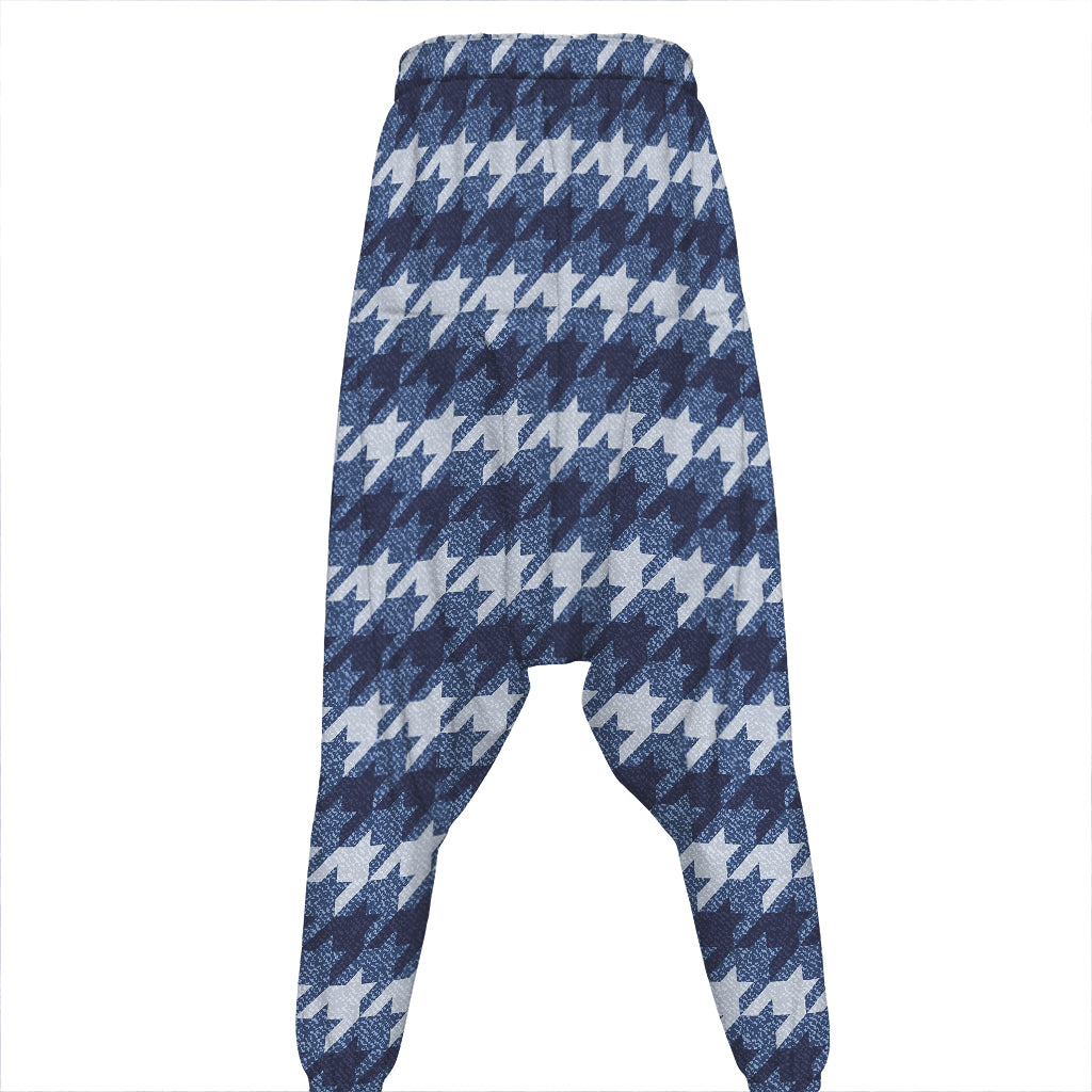 Denim Houndstooth Pattern Print Hammer Pants