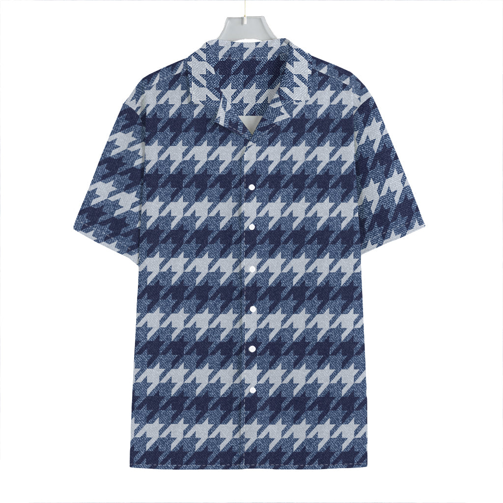Denim Houndstooth Pattern Print Hawaiian Shirt