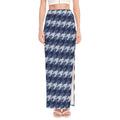 Denim Houndstooth Pattern Print High Slit Maxi Skirt