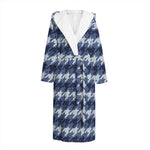 Denim Houndstooth Pattern Print Hooded Bathrobe