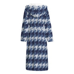 Denim Houndstooth Pattern Print Hooded Bathrobe