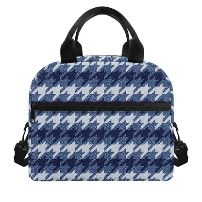 Denim Houndstooth Pattern Print Insulated Lunch Bag