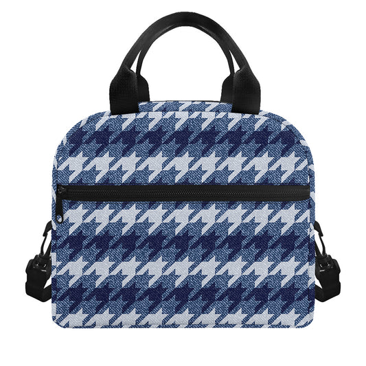 Denim Houndstooth Pattern Print Insulated Lunch Bag