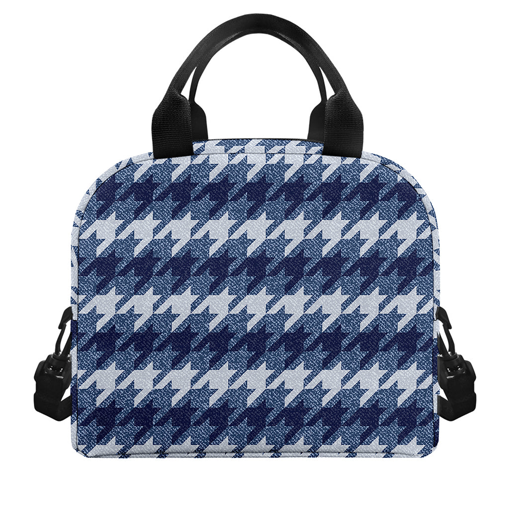 Denim Houndstooth Pattern Print Insulated Lunch Bag