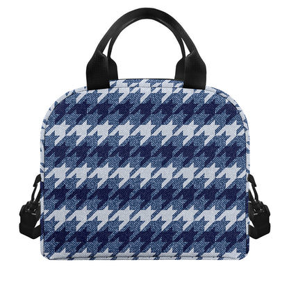 Denim Houndstooth Pattern Print Insulated Lunch Bag