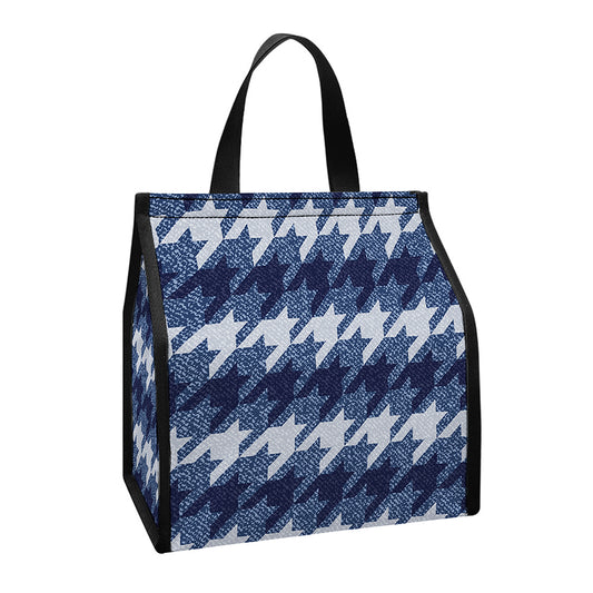 Denim Houndstooth Pattern Print Insulated Lunch Tote