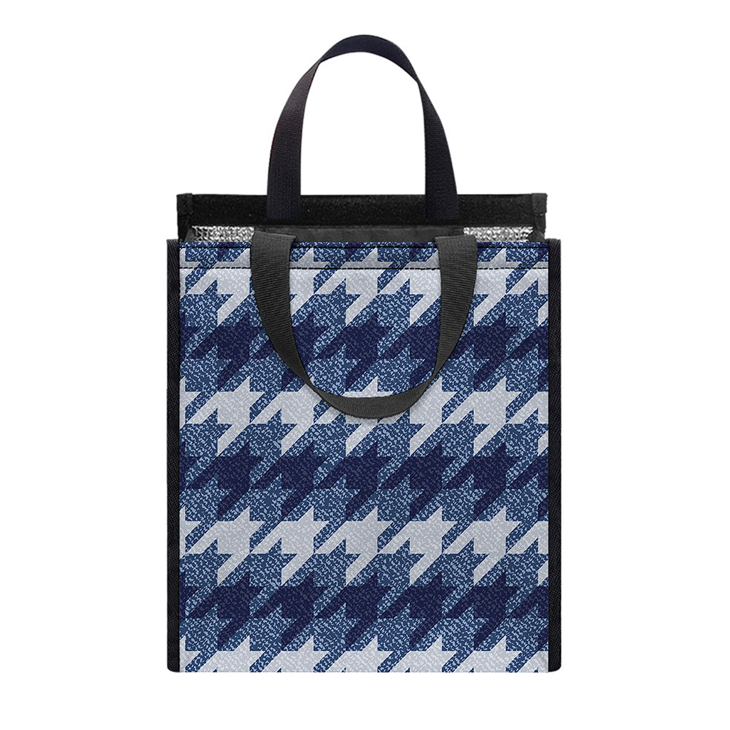 Denim Houndstooth Pattern Print Insulated Lunch Tote